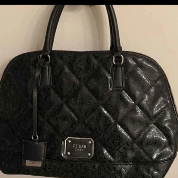 GUESS Shiny Black Embossed Satchel - Picture 3 of 4